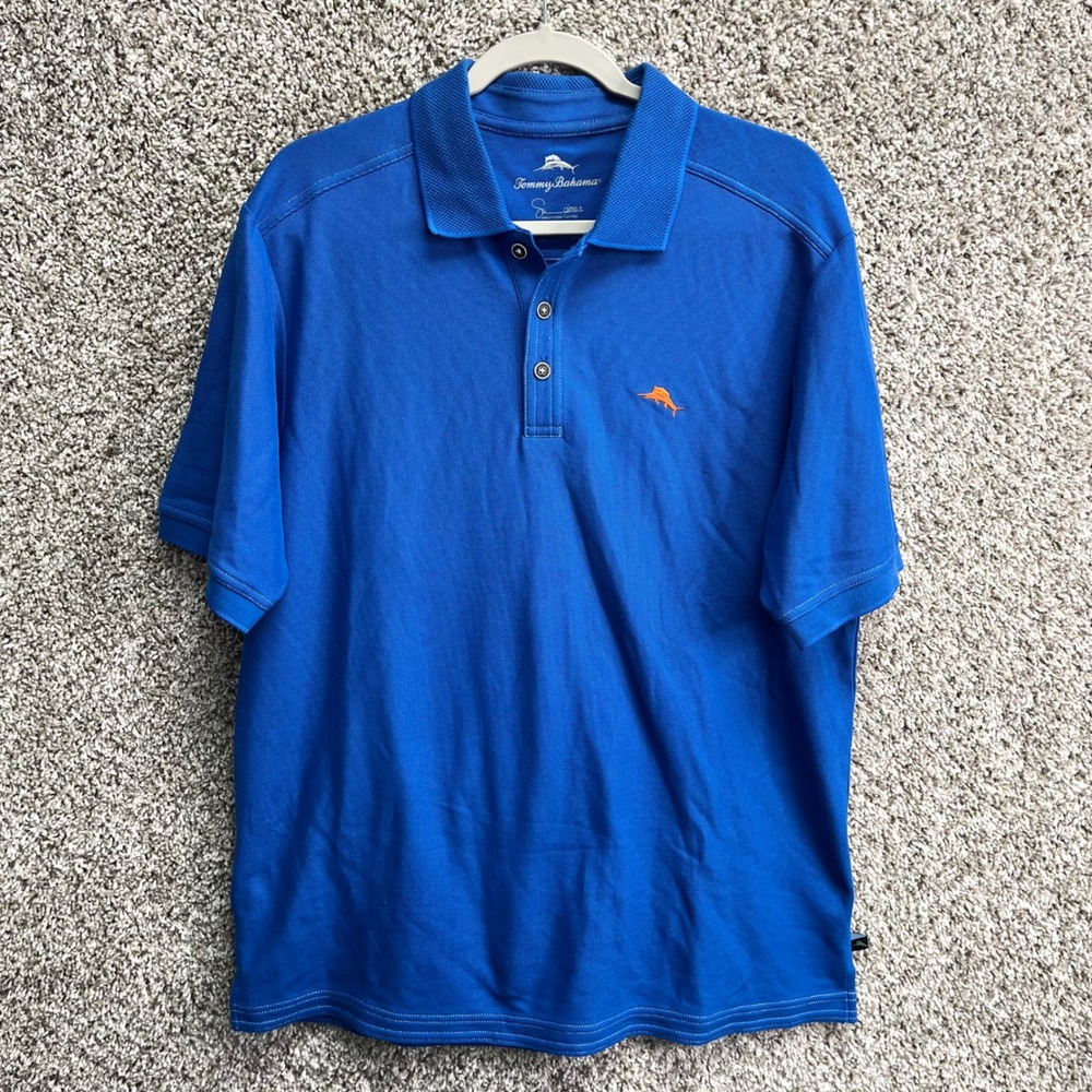 Tommy Bahama Polo Shirt Men's Medium Blue Supima Cotton Blend Short Sleeve